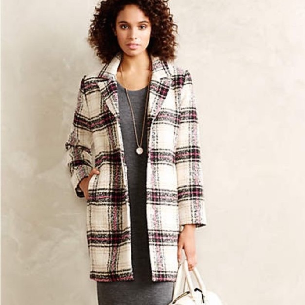Anthropologie Elevenses Plaid Black Pink Coat